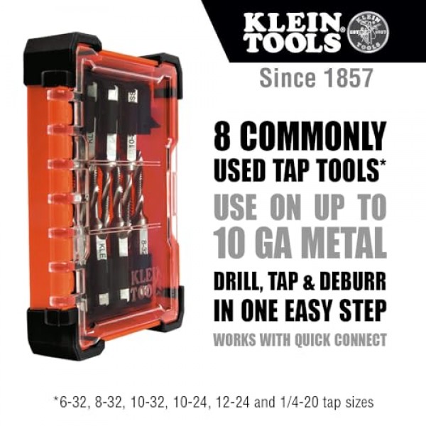 Klein Tools 32217 드릴 탭 도구 키트, 8피스, 알루미늄-황동-구리-플라스틱-연강용, 빠른 연결 전동 공구 호환