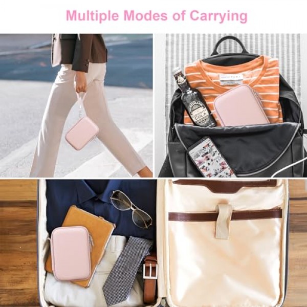 KODAK Smile+ 무선 디지털 즉석 인쇄 카메라와 호환되는 Canboc 휴대용 케이스, 메쉬 포켓형 인화지, USB 케이블, 핑크(케이스만)