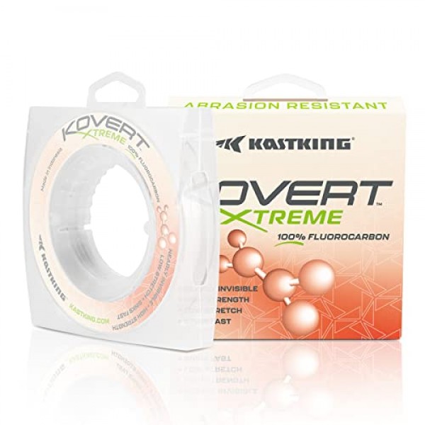 KastKing Kovert Xtreme 100% 탄화플루오르 낚싯줄, 낚시 리더, 극도의 선명도, 빠른 싱킹, 충격 방지, 초저 가시성, 높은 내마모성, 25, 50 및 200 YD 스풀로 제공