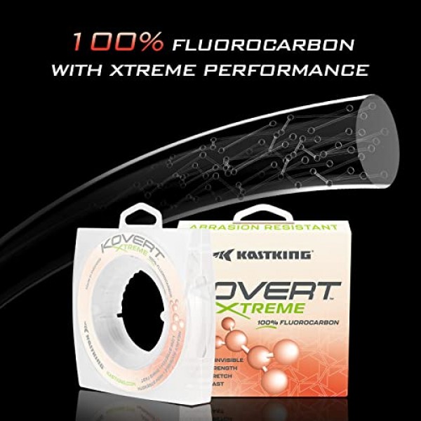KastKing Kovert Xtreme 100% 탄화플루오르 낚싯줄, 낚시 리더, 극도의 선명도, 빠른 싱킹, 충격 방지, 초저 가시성, 높은 내마모성, 25, 50 및 200 YD 스풀로 제공