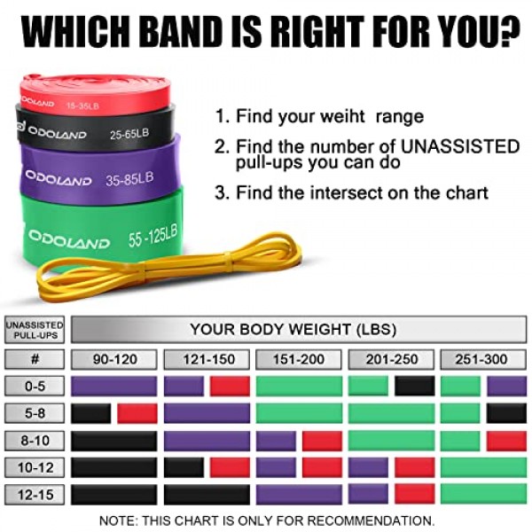 Odoland 5팩 풀업 보조 밴드, 풀업 스트랩, 도어 앵커 및 핸들이 있는 저항 밴드, 스트레치 모빌리티, 파워리프팅 및 eGuide가 포함된 추가 내구성 운동 밴드