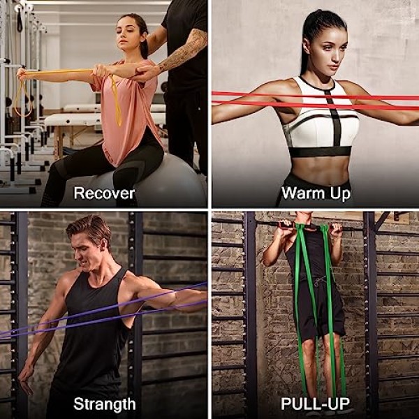 Odoland 5팩 풀업 보조 밴드, 풀업 스트랩, 도어 앵커 및 핸들이 있는 저항 밴드, 스트레치 모빌리티, 파워리프팅 및 eGuide가 포함된 추가 내구성 운동 밴드