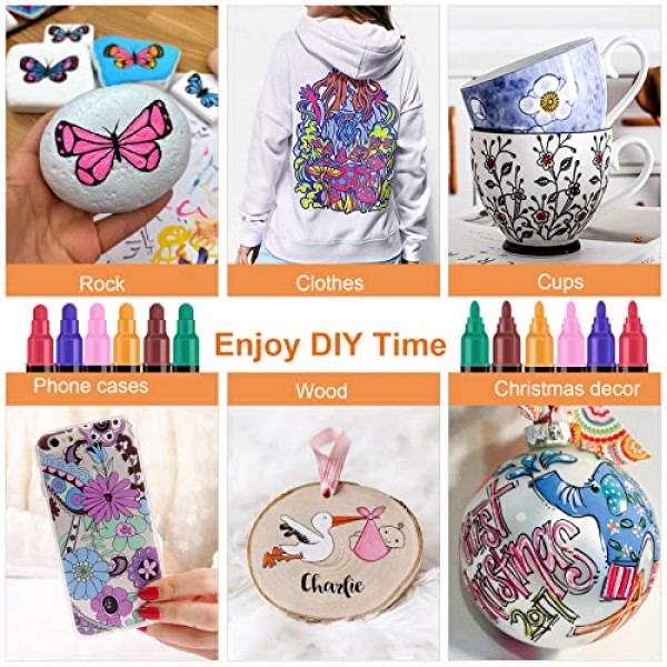 Betem 12 가지 색상 듀얼 팁 아크릴 페인트 펜 마커, 목재, 캔버스, 석재, 바위 그림, 유리, 세라믹 표면, DIY 공예품 제작용 아크릴 페인트 펜 (12 듀얼 팁 페인트 펜)