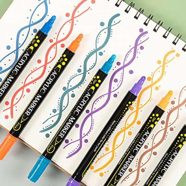 Betem 12 가지 색상 듀얼 팁 아크릴 페인트 펜 마커, 목재, 캔버스, 석재, 바위 그림, 유리, 세라믹 표면, DIY 공예품 제작용 아크릴 페인트 펜 (12 듀얼 팁 페인트 펜)