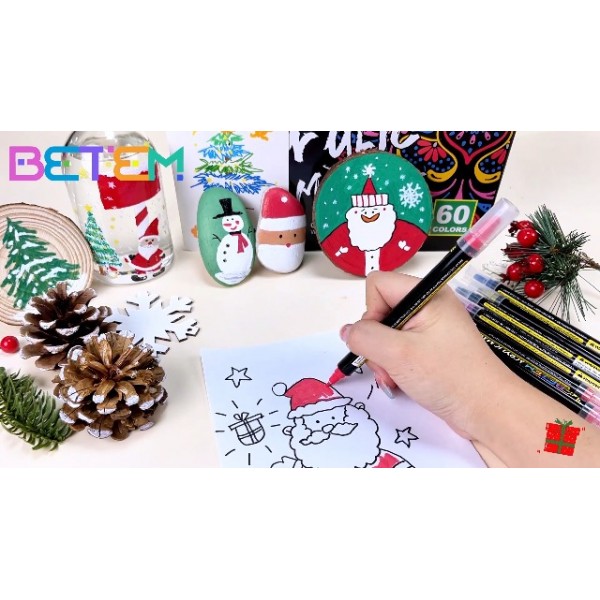 Betem 12 가지 색상 듀얼 팁 아크릴 페인트 펜 마커, 목재, 캔버스, 석재, 바위 그림, 유리, 세라믹 표면, DIY 공예품 제작용 아크릴 페인트 펜 (12 듀얼 팁 페인트 펜)