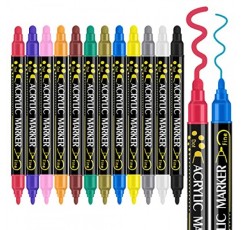 Betem 12 가지 색상 듀얼 팁 아크릴 페인트 펜 마커, 목재, 캔버스, 석재, 바위 그림, 유리, 세라믹 표면, DIY 공예품 제작용 아크릴 페인트 펜 (12 듀얼 팁 페인트 펜)