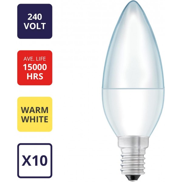 kenable [10팩] Maxim LED 6W(40Watts) 웜 화이트 SES E14 촛불 전구 009780 10개(1팩) 웜 화이트