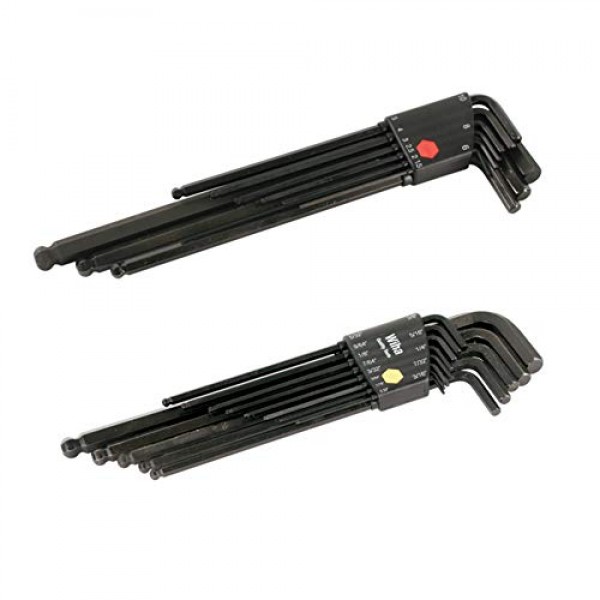 Wiha 36995 볼 엔드 육각인치 및 미터법 L 키 세트, 2팩