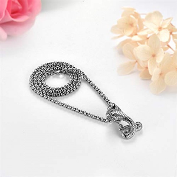 JewelryWe Jewellery 남성용 목걸이, 스테인레스 스틸 코브라 스네이크 펜던트 & 밀 체인 레트로