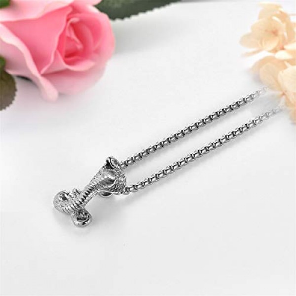 JewelryWe Jewellery 남성용 목걸이, 스테인레스 스틸 코브라 스네이크 펜던트 & 밀 체인 레트로