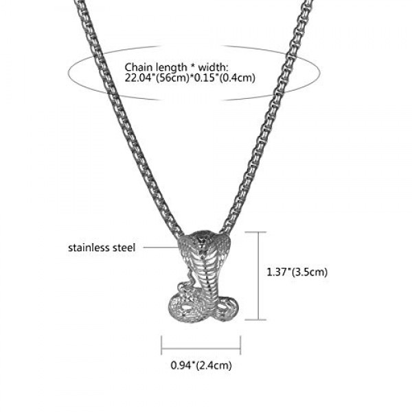 JewelryWe Jewellery 남성용 목걸이, 스테인레스 스틸 코브라 스네이크 펜던트 & 밀 체인 레트로