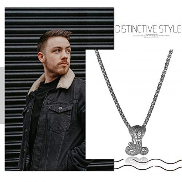JewelryWe Jewellery 남성용 목걸이, 스테인레스 스틸 코브라 스네이크 펜던트 & 밀 체인 레트로