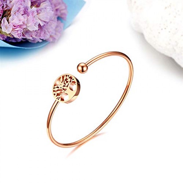 JewelryWe Jewellery 여성용 팔찌 스테인레스 스틸 꽃 생명의 나무 아로마 테라피 디퓨저 에센셜 오일 향수 팔찌 실버