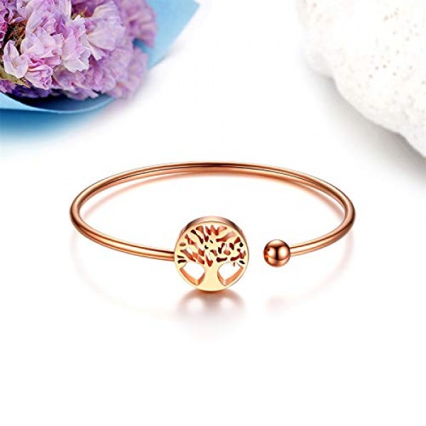 JewelryWe Jewellery 여성용 팔찌 스테인레스 스틸 꽃 생명의 나무 아로마 테라피 디퓨저 에센셜 오일 향수 팔찌 실버