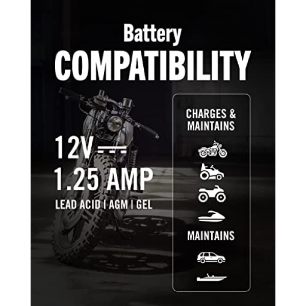 Battery Tender Plus 12V 배터리 충전기 및 유지관리자: 오토바이, ATV, UTV용 1.25 AMP Powersport 배터리 충전기 및 유지관리자 - 스마트 12V 자동 플로트 충전기 - 021-0128