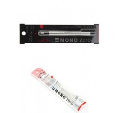 Tombow MONO Zero 지우개, 둥근 팁, 수납식, 은통(추가 리필이 포함된 지우개(57305 및 57307))
