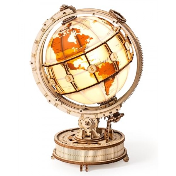 ROBOTIME 성인을 위한 나무 퍼즐 Luminous Globe ST003, 성인을 위한 장난감 건물 세트, LED 조명이 있는 나무 지구본 모델 키트, 집 온난화 선물 새로운 가정/기념일/생일/교사/