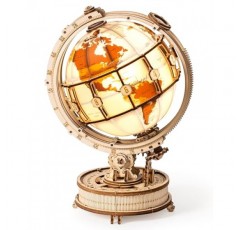 ROBOTIME 성인을 위한 나무 퍼즐 Luminous Globe ST003, 성인을 위한 장난감 건물 세트, LED 조명이 있는 나무 지구본 모델 키트, 집 온난화 선물 새로운 가정/기념일/생일/교사/