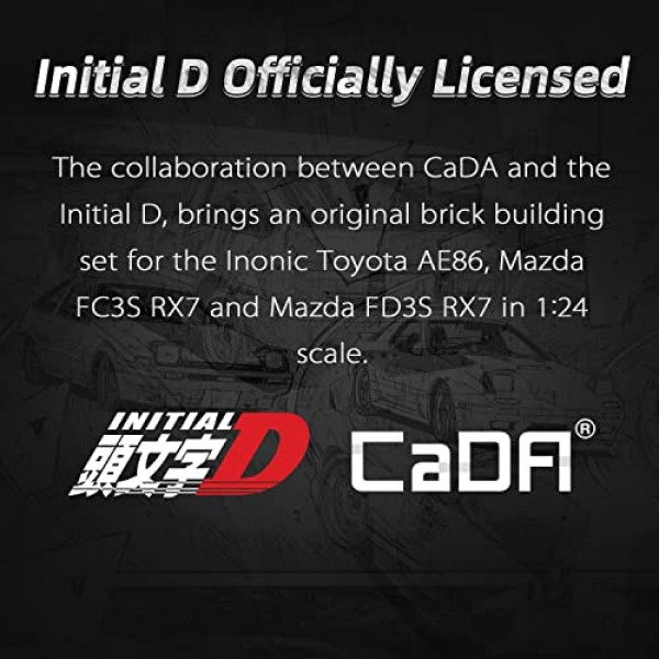 CaDA 이니셜 D Mazda RX7-FD 장난감 자동차 조립 세트, 공식 공인 수집용 모델 자동차 장난감 빌딩 블록, 벽돌 장난감 자동차 애호가를 위한 스피드 레이싱 자동차 선물 어