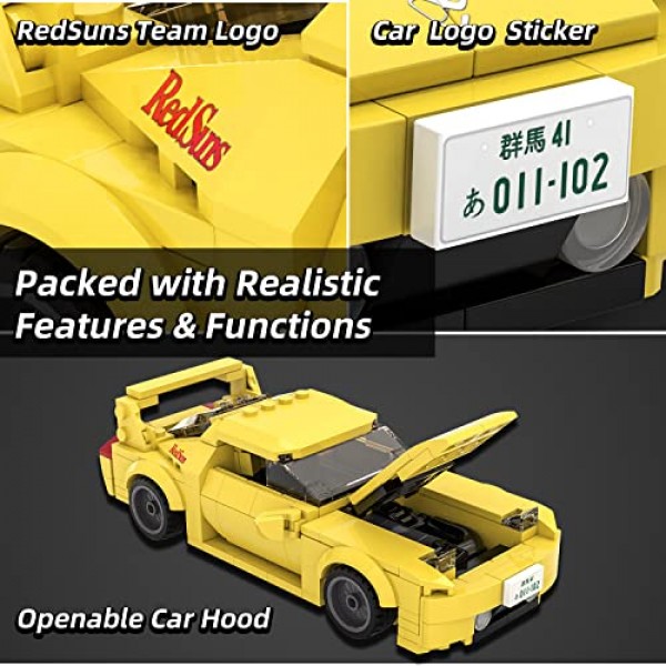 CaDA 이니셜 D Mazda RX7-FD 장난감 자동차 조립 세트, 공식 공인 수집용 모델 자동차 장난감 빌딩 블록, 벽돌 장난감 자동차 애호가를 위한 스피드 레이싱 자동차 선물 어