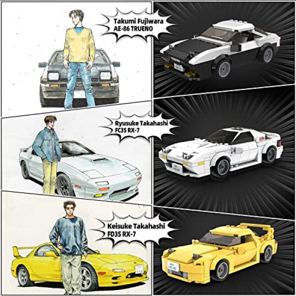 CaDA 이니셜 D Mazda RX7-FD 장난감 자동차 조립 세트, 공식 공인 수집용 모델 자동차 장난감 빌딩 블록, 벽돌 장난감 자동차 애호가를 위한 스피드 레이싱 자동차 선물 어