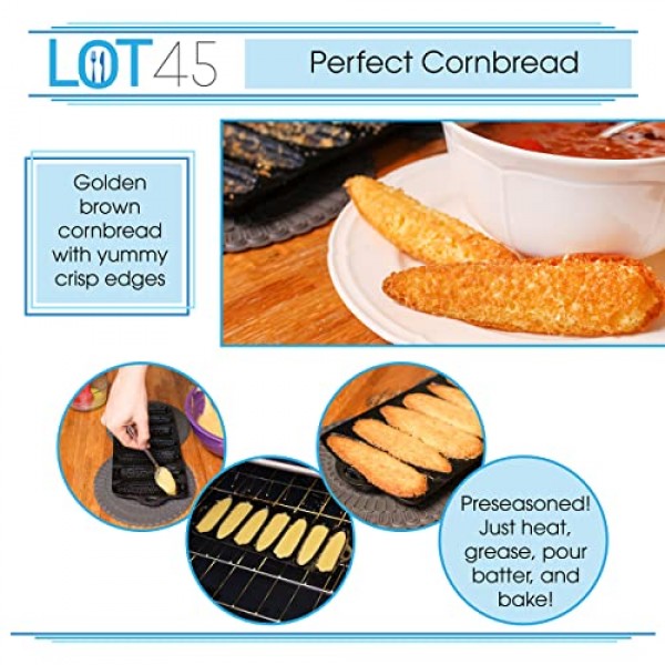 Lot45 스틱 7개용 주철 콘브레드 팬 - 옥수수 스틱, 빵, 튀김, 케이크를 굽는 오븐용 옥수수 모양 베이킹 팬