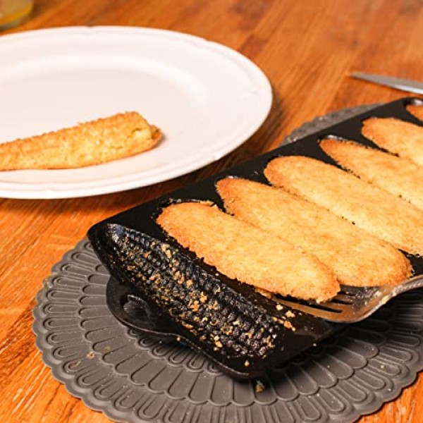 Lot45 스틱 7개용 주철 콘브레드 팬 - 옥수수 스틱, 빵, 튀김, 케이크를 굽는 오븐용 옥수수 모양 베이킹 팬