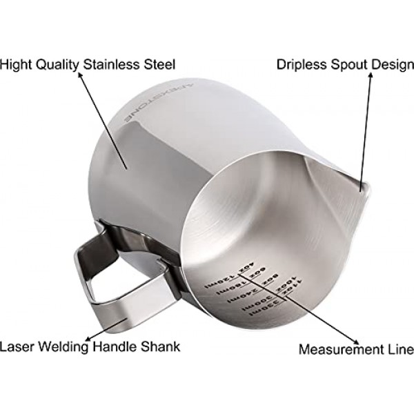 Apexstone 12온스 에스프레소 스팀 주전자, 커피 우유 거품 컵, 커피 스팀 주전자 12온스/350ml