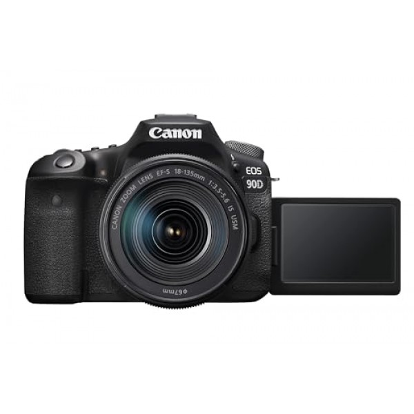 Canon EOS 90D SLR 카메라 - 렌즈 포함 EF-S 18-135mm F3.5-5.6 IS USM(32.5MP, 7.7cm(3인치) 가변 각도 터치 LCD, APS-C 센서, 4K, Full HD, WLAN, Bluetooth ), 검은색
