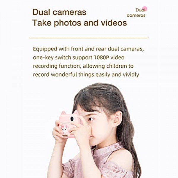 Andoer P1 어린이용 카메라, 즉석 카메라 포토 프린터 어린이용 인쇄 용지 2롤, 32GB SD 카드, WiFi 전송 지원, 자체 접착 인화지에 사용 가능, 어린이를 위한 선물