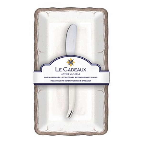 Le Cadeaux Rustica 버터 접시 & Laguiole 스프레더 선물 세트, 화이트