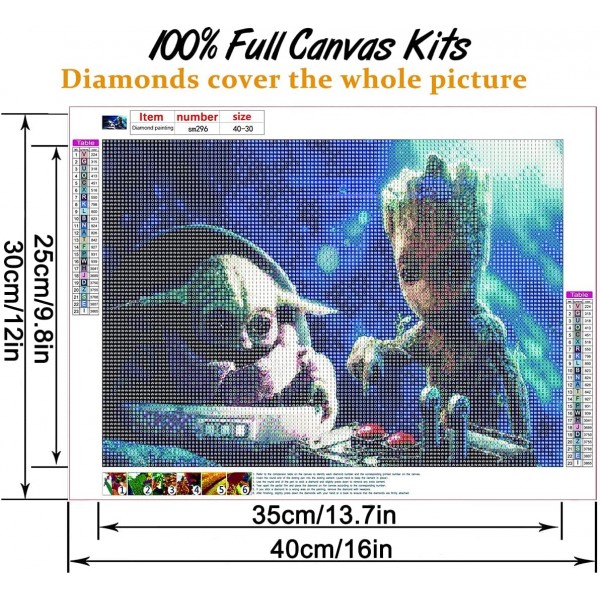 Baby Yoda 다이아몬드 페인팅 키트-Miotlsy 다이아몬드 페인팅 5D 다이아몬드 페인팅 키트, Diy 5D 다이아몬드 아트 거실 침실 홈, 사무실 벽 및 입구 벽 장식