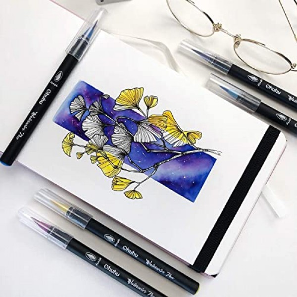 전문 수채화 브러쉬 마커 펜 24가지 색상의 Ohuhu, 수성 드로잉 마커 브러쉬 W/A 블렌딩 아쿠아 펜, 수용성 성인 색칠하기 책 만화 서예