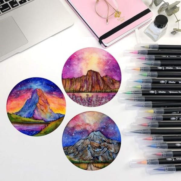 전문 수채화 브러쉬 마커 펜 24가지 색상의 Ohuhu, 수성 드로잉 마커 브러쉬 W/A 블렌딩 아쿠아 펜, 수용성 성인 색칠하기 책 만화 서예