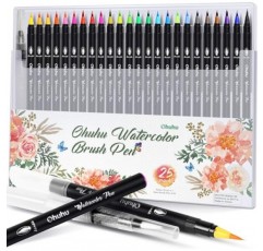 전문 수채화 브러쉬 마커 펜 24가지 색상의 Ohuhu, 수성 드로잉 마커 브러쉬 W/A 블렌딩 아쿠아 펜, 수용성 성인 색칠하기 책 만화 서예
