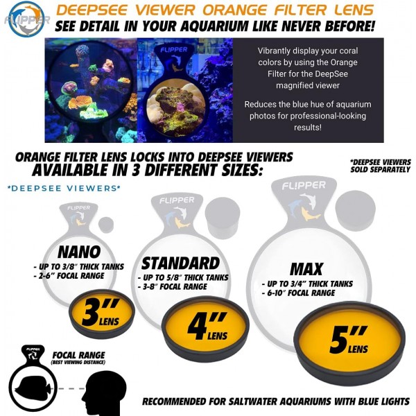 FL!PPER DeepSee 주황색 필터 - DeepSee 자기 돋보기용 주황색 필터 렌즈 - 산호 사진용 컬러 어항 돋보기 렌즈 - 핀볼 어항 액세서리, 4