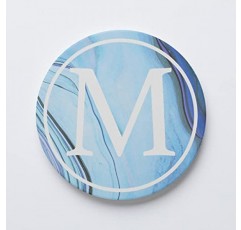 M - 파란색 마노 알파벳 문자 자동차 코스터, Joyride 홈 장식, 단일 세라믹 자동차 코스터, 2.65인치 개별 원형 코스터, 차량 액세서리, 자동차 컵 홀더를 깨끗하게 유지하