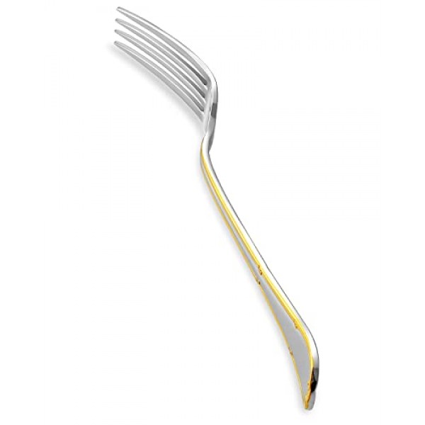 KEAWELL 엘리자베스 포크, 4개 세트, 18/10 스테인리스 스틸 포크 세트, 거울 광택, 식기세척기 사용 가능, 골드 액센트, 뛰어난 포크 세트, 정식 식사에 적합(7.4