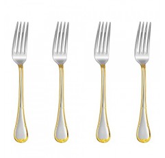 KEAWELL 엘리자베스 포크, 4개 세트, 18/10 스테인리스 스틸 포크 세트, 거울 광택, 식기세척기 사용 가능, 골드 액센트, 뛰어난 포크 세트, 정식 식사에 적합(7.4