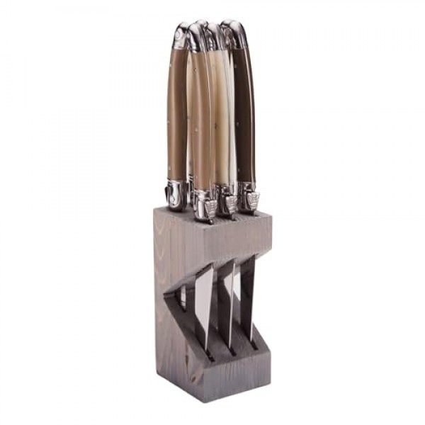 Jean Dubost 6 스테이크 칼 손잡이 나무 블록, 리넨