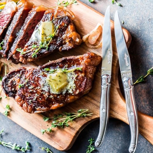 Jean Dubost 6 스테이크 칼 손잡이 나무 블록, 리넨