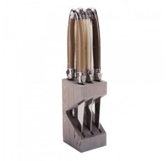 Jean Dubost 6 스테이크 칼 손잡이 나무 블록, 리넨