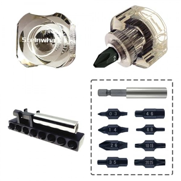 Steinwhale 10in1 좁은 부분을 위한 짧은 스터비 미니 스크루드라이버, 완전 생분해성 셀룰로오스 아세테이트 섬유로 만든 손잡이, 양방향 고경도 S2 강철 비트, 절묘한 EDC 