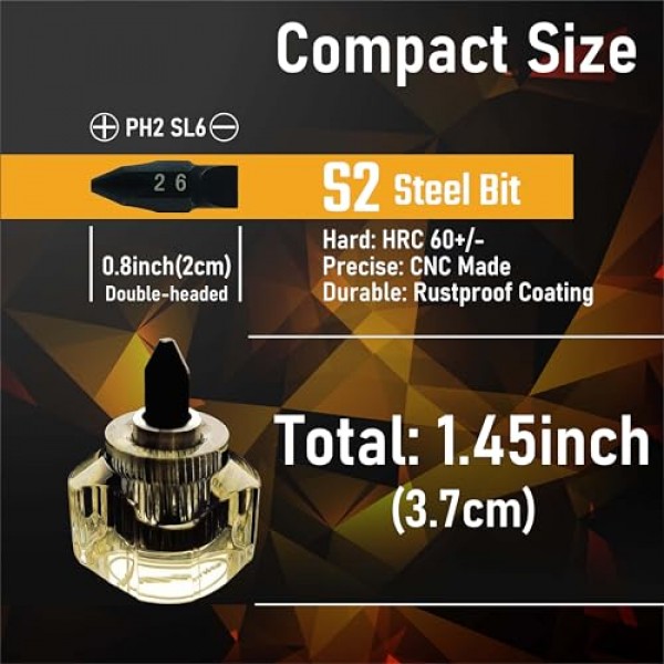 Steinwhale 10in1 좁은 부분을 위한 짧은 스터비 미니 스크루드라이버, 완전 생분해성 셀룰로오스 아세테이트 섬유로 만든 손잡이, 양방향 고경도 S2 강철 비트, 절묘한 EDC 