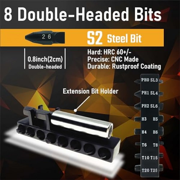 Steinwhale 10in1 좁은 부분을 위한 짧은 스터비 미니 스크루드라이버, 완전 생분해성 셀룰로오스 아세테이트 섬유로 만든 손잡이, 양방향 고경도 S2 강철 비트, 절묘한 EDC 