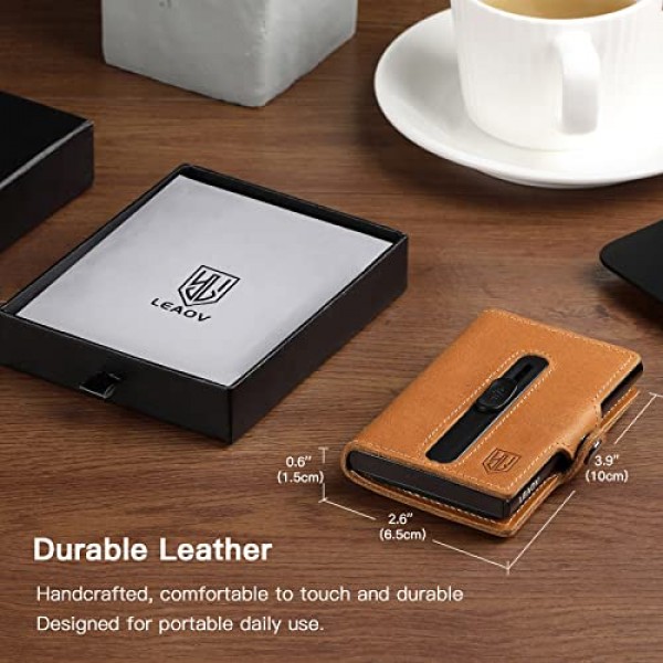 Leaov 지갑 I RFID 보호 기능이 있는 신용 카드 지갑 I 남성용 지갑 I 동전 수납칸이 있는 슬림 지갑 I 알루미늄 I 슬림 지갑 I, 브라운, 빈티지
