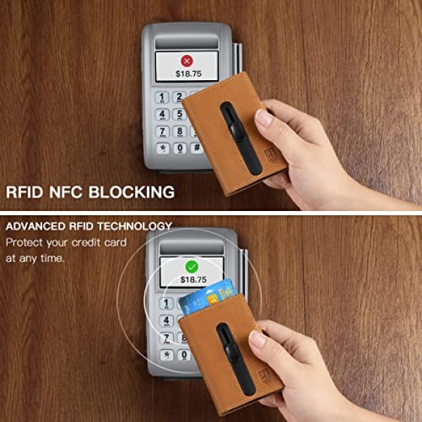 Leaov 지갑 I RFID 보호 기능이 있는 신용 카드 지갑 I 남성용 지갑 I 동전 수납칸이 있는 슬림 지갑 I 알루미늄 I 슬림 지갑 I, 브라운, 빈티지