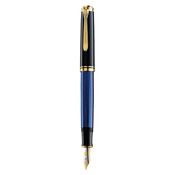 PELIKAN Souveran 600 Gt 미디엄 포인트 만년필, 블랙/블루 (995324)