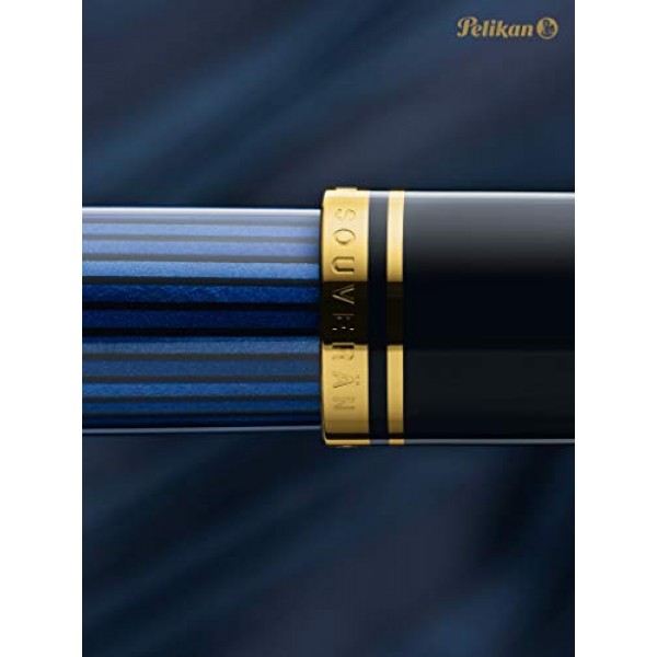 PELIKAN Souveran 600 Gt 미디엄 포인트 만년필, 블랙/블루 (995324)