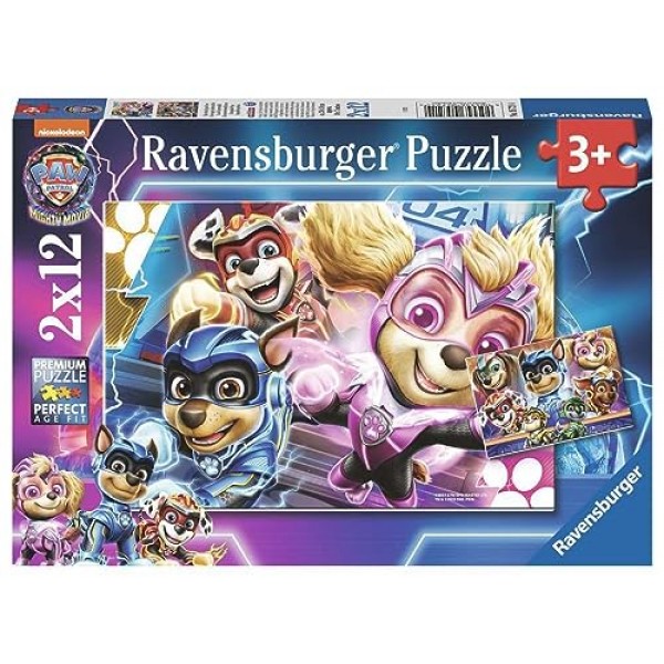Ravensburger 어린이 퍼즐 05721 Paw Patrol: The Mighty Movie 2 x 12 조각 3세 어린이를 위한 Paw Patrol 퍼즐